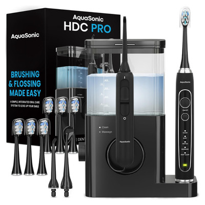 Aquasonic Home Dental Center Pro - Power Toothbrush & Water Flosser, Black