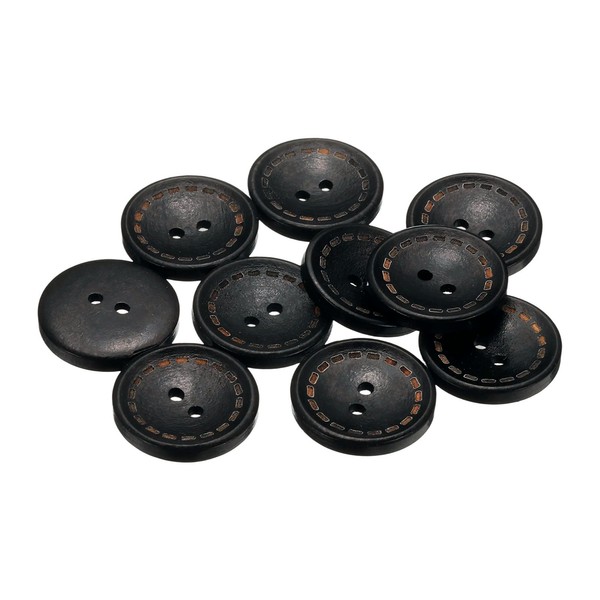 10Stk HolzknöPfe Zum NäHen,25Mm,2 LöCher,Rund,Zum Basteln,FüR Kleidung,Schwarz-image