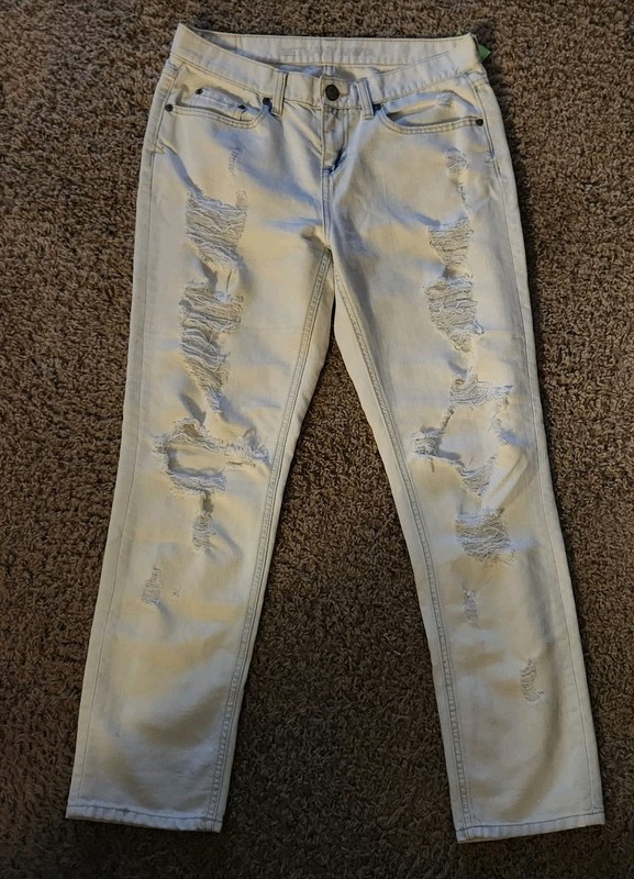 Bethany Mota Boyfriend Jeans Blue Distressed Bleached Acid White Wash 6 Reg