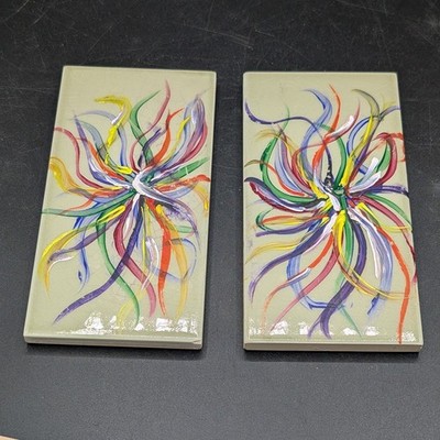 Art Tiles 3'' x6  Ceramic Decorative Colorful Abstract (2) Unsigned 