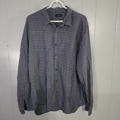 Theory Button Down Shirt Mens XXL Blue Grey Gingham Check Long Sleeve