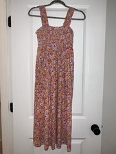 Old Navy Women’s XS Floral Smocked Strappy Midi Sundress Square Neck Orange