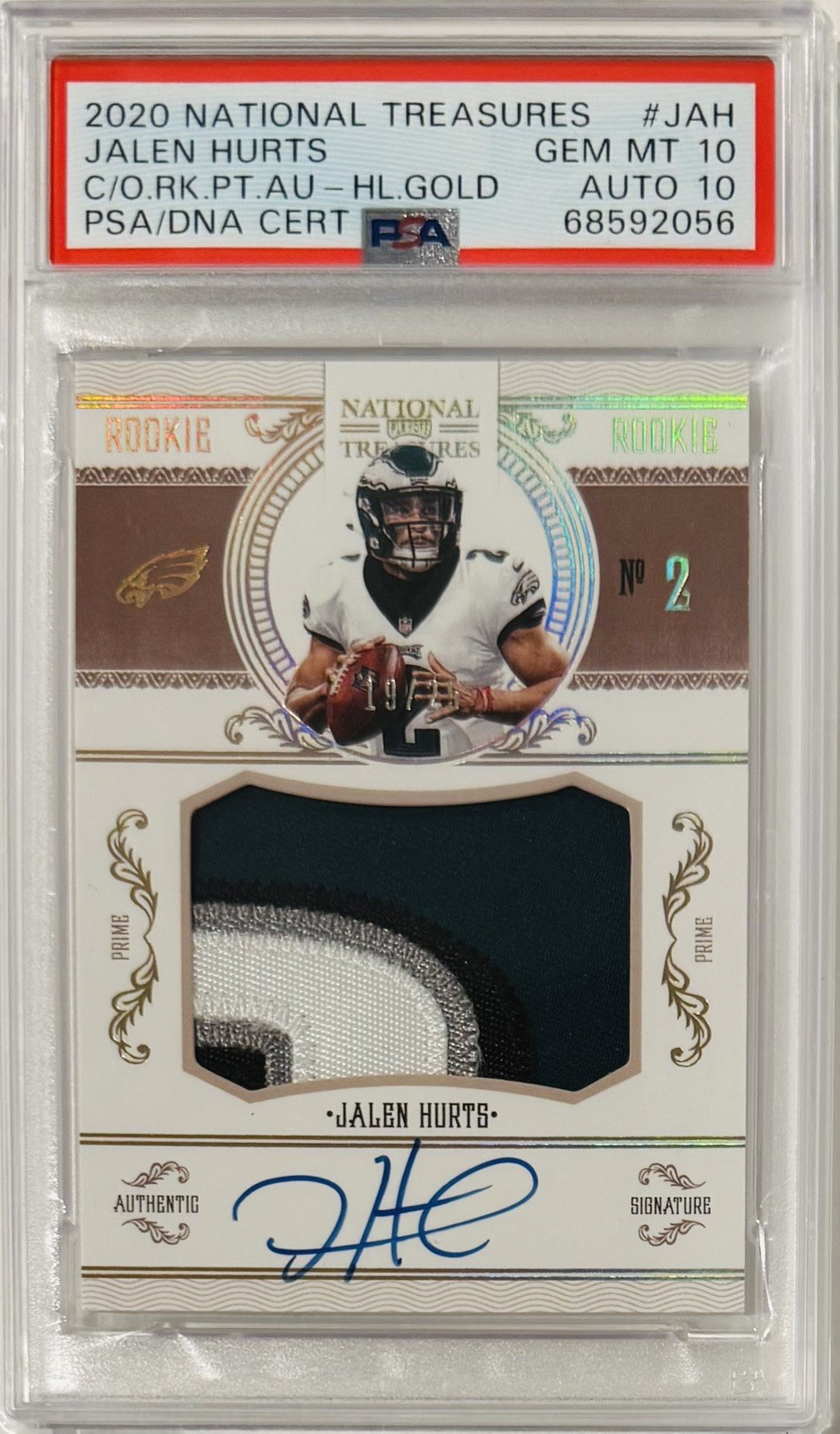 Jalen Hurts Panini National Treasures Rookie Material Signatures #JAH Holo Gold