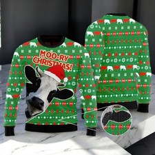 Cute Cow Moory Christmas Ugly Sweater, Funny Farm Cow Festive Holiday Xmas