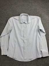 Mizzen Main Dress Shirt Mens Large Blue Check Classic Fit Stretch Non Iron