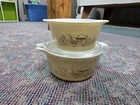 2 VTG Pyrex Forest Fancies Mushroom Covered Dishes + Lids  474B 473B - READ
