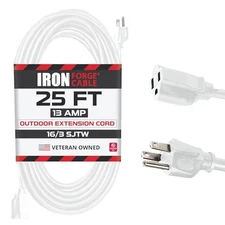25 Ft Outdoor Extension Cord - 16/3 SJTW Durable White Electrical Cable
