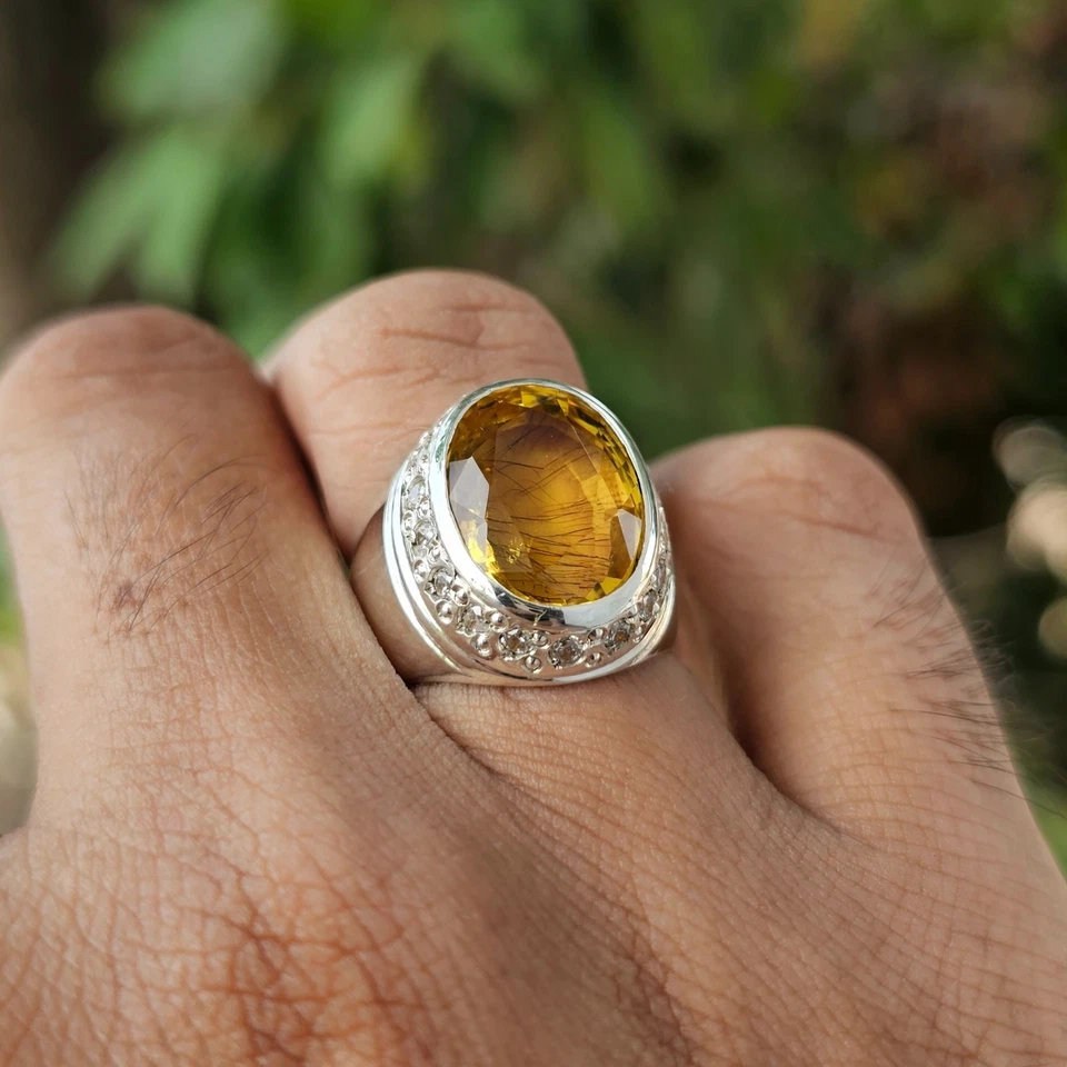Citrine Stone 925 Sterling Silver Ring African Citrine Ring Lab Made Citrine - Image 2 of 4