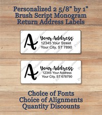 Personalized Printed Brush Script Monogram Return Address Labels  1" by 2.67"