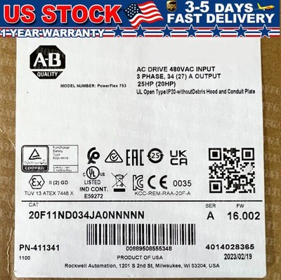 Allen-Bradley 20F11ND034JA0NNNNN PowerFlex753 AC Drive 20F11ND034JA0NNNNN