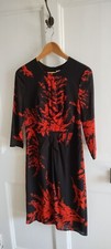 Whistles dress SILK 12 orange/red & NAVY fitted 3/4 SLEEVE excellent work knee