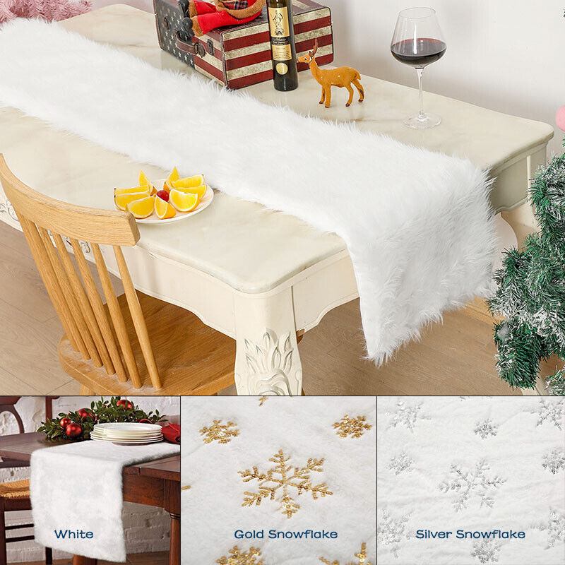 Luxury Faux Fur Christmas Snowflake Table Runner for Dining Table