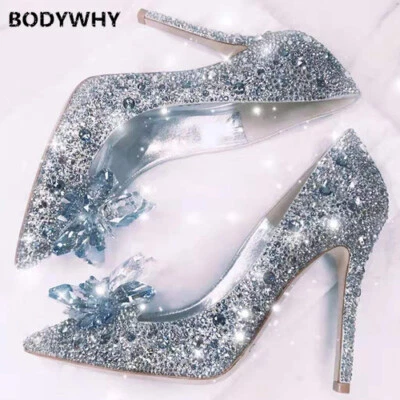 2023 cinderella shoes rhinestone women pointed female party wedding high heels