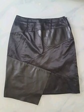 Versace Sport Real Leather Patchwork Pencil Skirt Black Asymmetric IT44 UK14 US8