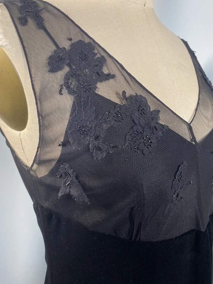 复古连衣裙 12 码黑色天鹅绒串珠设计师 EVAN PICONE 大号 Y2K 经典 — 第 3/4 张图片