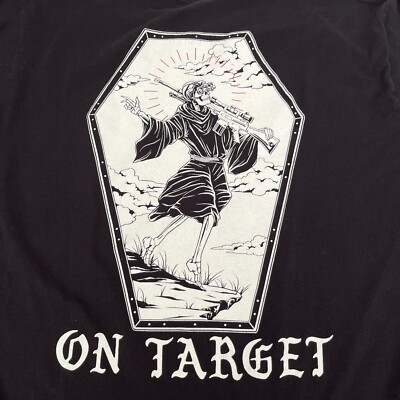 Time On Target XL Black T-Shirt Reaper Coffin Skeleton Rifle Night Vision Goggle