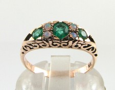 9K 9CT ROSE GOLD  COLOMBIAN EMERALD OPAL ART DECO INS BAND RING FREE RESIZE
