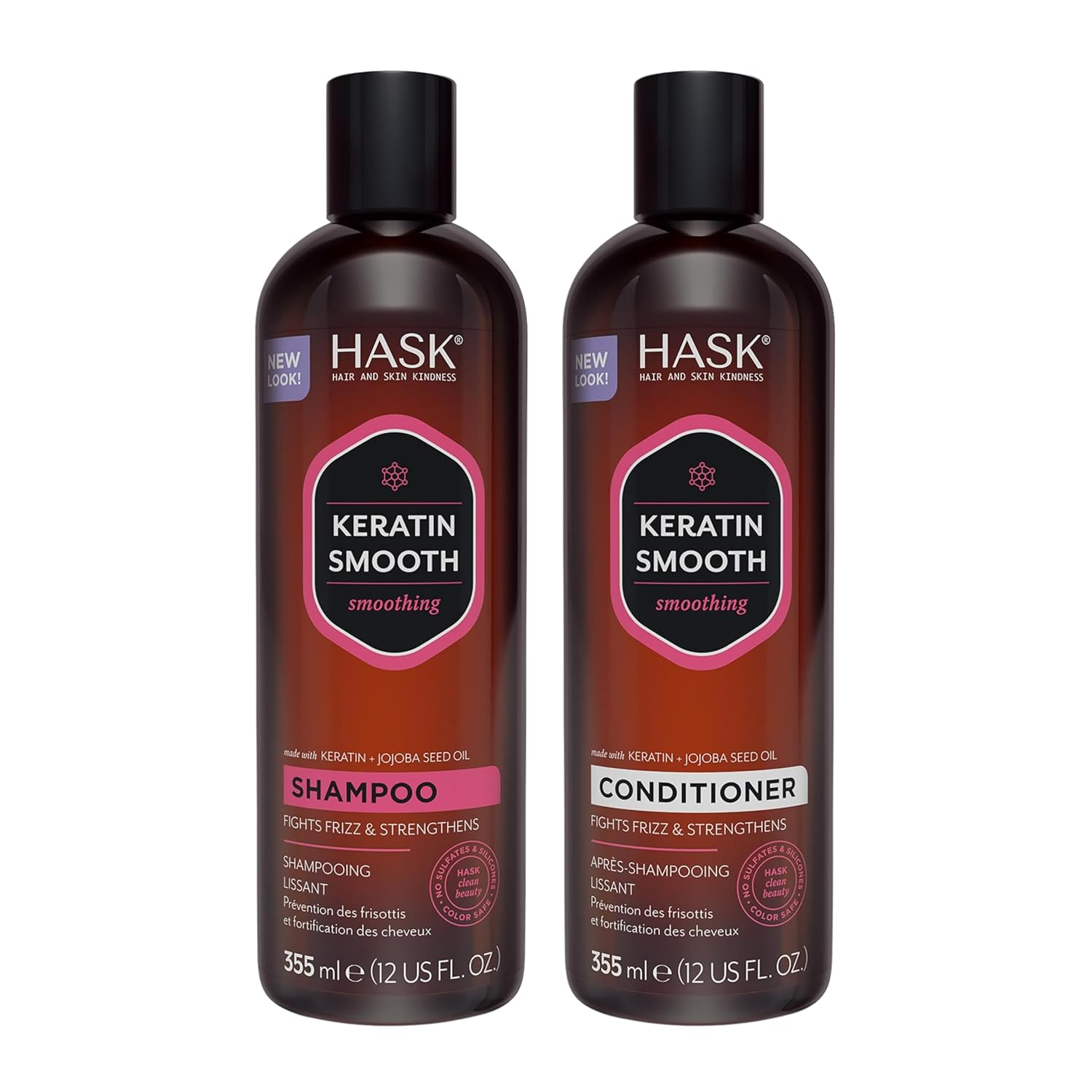 HASK Keratin Smoothing Shampoo and Conditioner Set for All Hair Types Color Safe