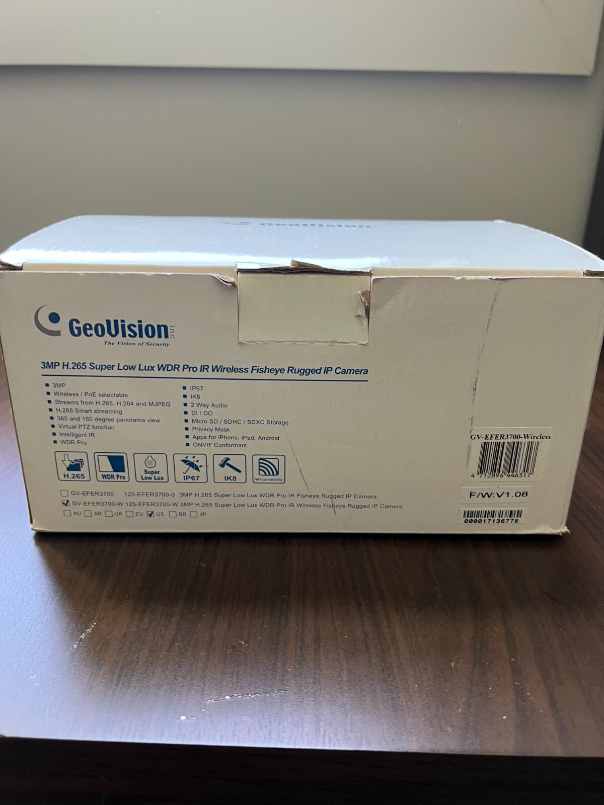Geovision GV-EFER3700-W 3MP H.265 IR Wireless Outdoor Fisheye Rugged IP Security