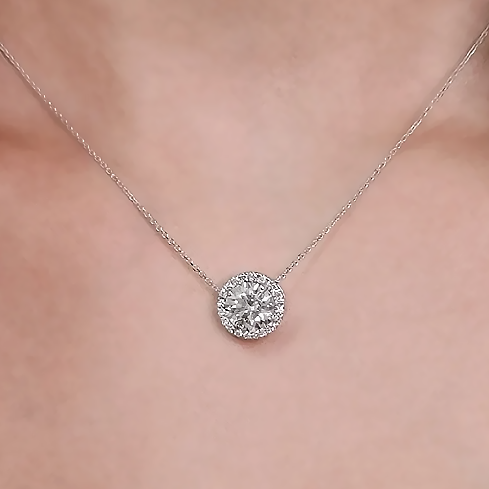 14k White Gold Pendant Round 2.3 Ct IGI Lab Grown Diamond Necklace 18 Inch Women