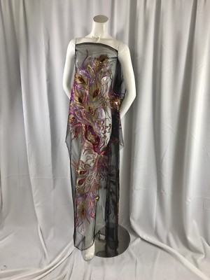 Fuchsia Peacock Feathers On A Black Mesh Embroider Lace.bridal-wedding-prom Lace | eBay Fuchsia Peacock Feathers On A Black Mesh Embroider Lace.bridal-wedding-prom Lace | eBay
