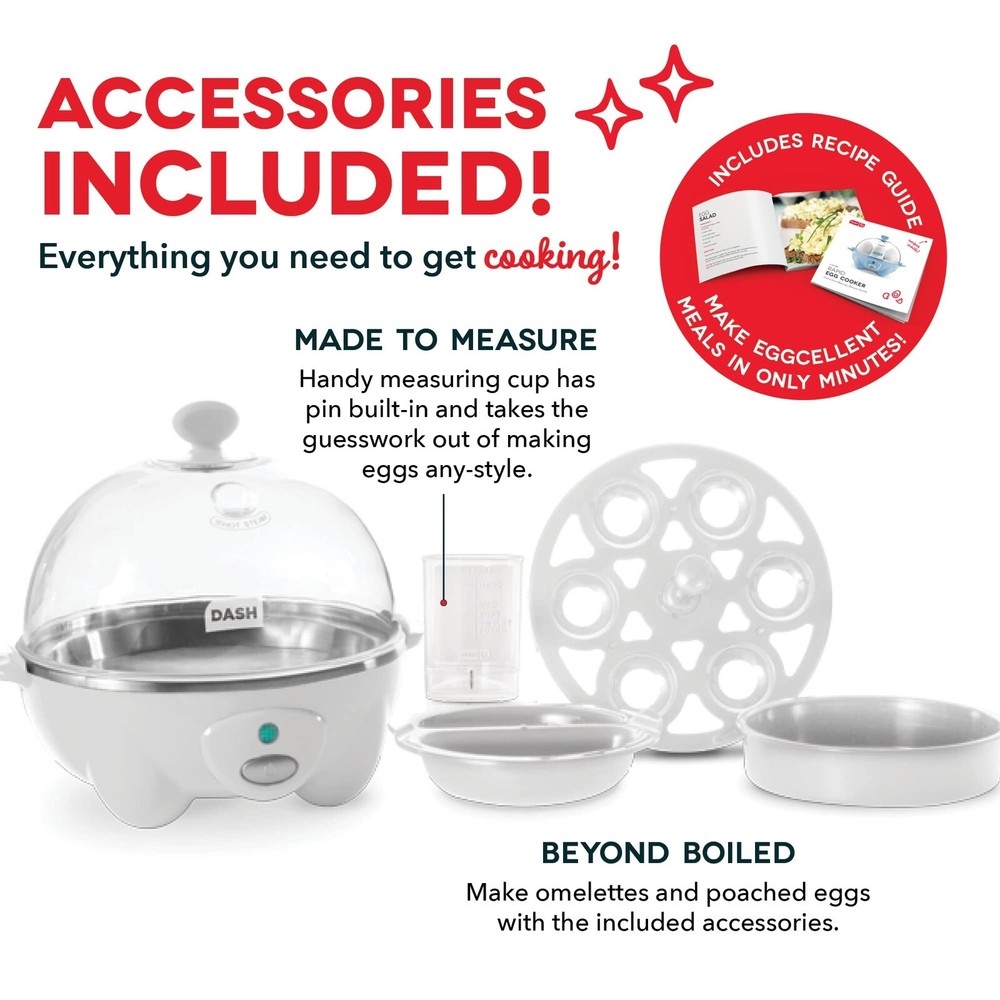Dash Rapid Egg Cooker – 6-Egg Capacity Electric for Hard Boiled, Poached & Scrambled Eggs in White
