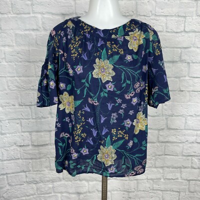 Old Navy Women's Small Top Blue Floral Cold Shoulder Short Sleeve Blouse