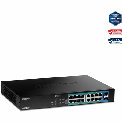 TRENDnet 18-Port Gigabit PoE+ Switch, 16 x 30W PoE+ Ports, 2 Gigabit SFP Slots,