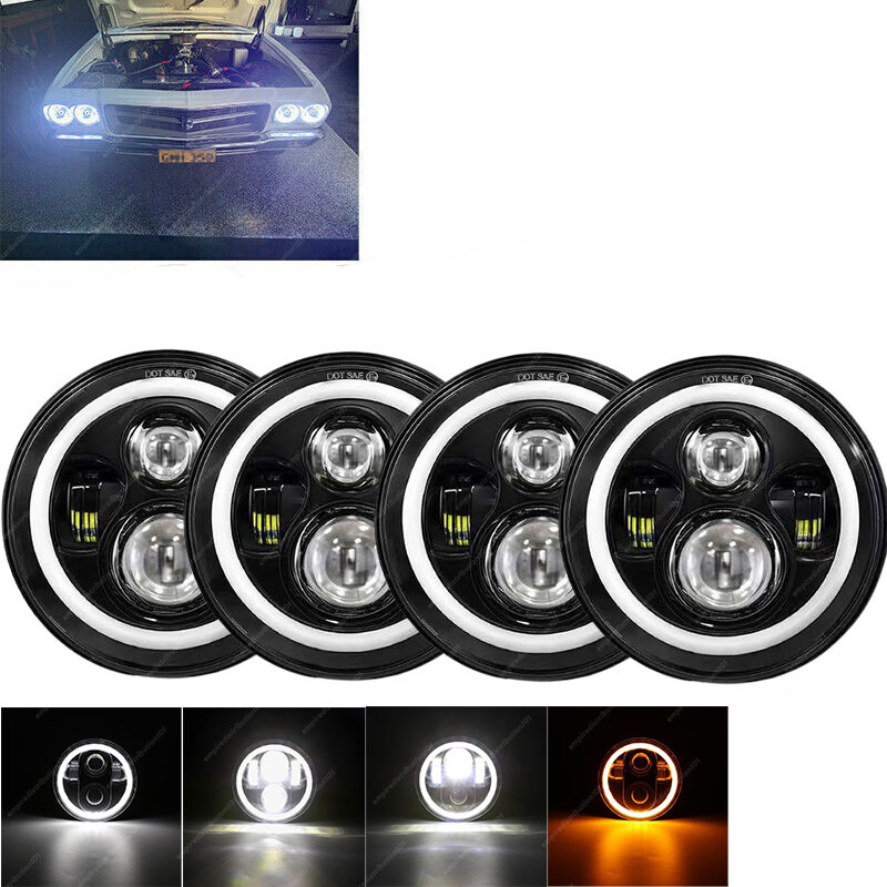 UNI-SHINE DOT Approved 5 3/4 5.75’’ Inch LED Headlights 4PCS White DRL H4 Hi/Low Headlight Plug And Play Compatible With Classic Muscle Cars Gran