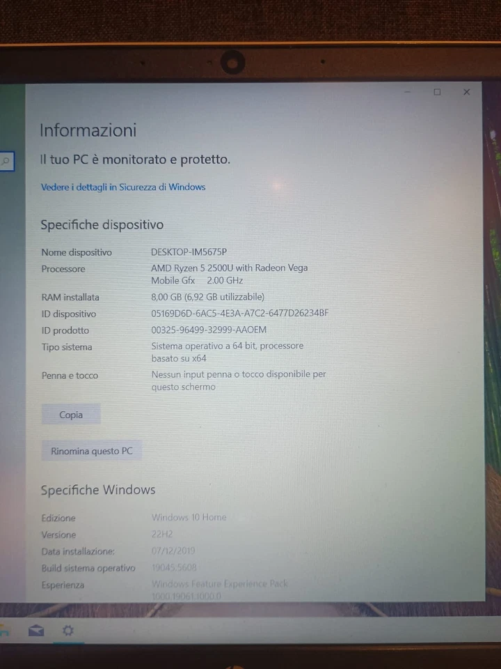 Notebook Hp Pavilion 15 pollici usato Ryzen 5 2500u 8gb ram 256 gb ssd - Immagine 4 di 4