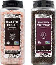 Soeos Himalayan Pink Salt 39 oz + Whole Black Peppercorns 18 oz Kosher Bulk C...