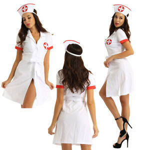 Krankenschwester Kostüm Damen Pflegeuniformen Kleid Nurse Uniforms mit Taschen
