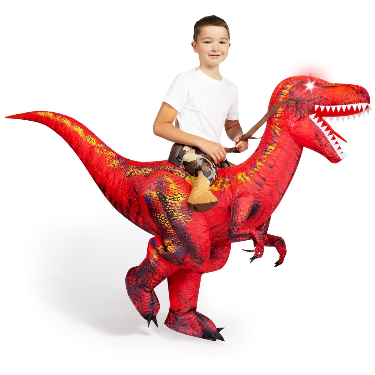 Kids Halloween Inflatable Dinosaur Costume LED Light Eyes Ride-on T-rex 