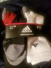 ADIDAS Boys Socks Crew Cushioned Aeroready 6 Pack Shoe Size 3Y-9Y White Black