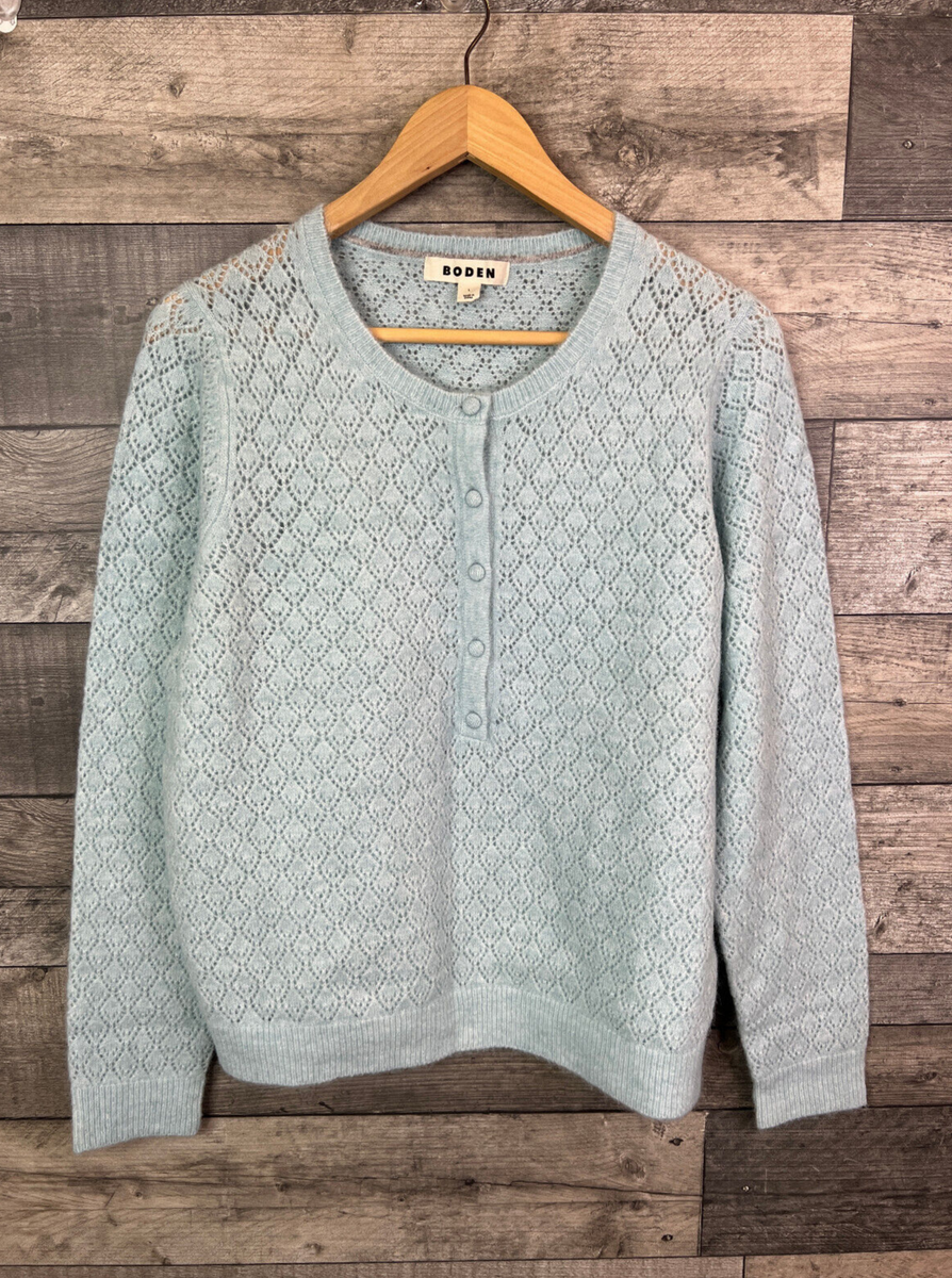 Boden Womens Henley Jumper Size Large Blue Fluffy Pointelle