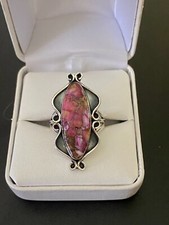 STERLING SILVER 925 RING SIZE 9 WITH MARQUISE PINKISH CORAL STONE 6.8 GRAMS
