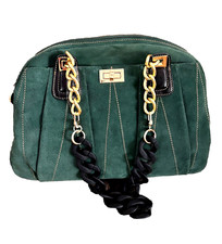 Maxx New York Forest Green Suede Leather Double Handle Zip Top Bowler Bag Nwt