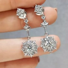 Pretty Round Cut Simulated Diamond Drop/Dangle Earrings In 14k White Gold Plated