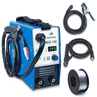 SET: Fülldraht Schweißgerät MIG ohne Gas 145A, IGBT, für 1kg Drahtrolle | MIG145