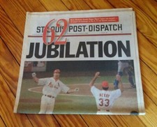 Mark McGwire St. Louis Post Dispatch Newspaper Home Run #62 1998 Jubilation