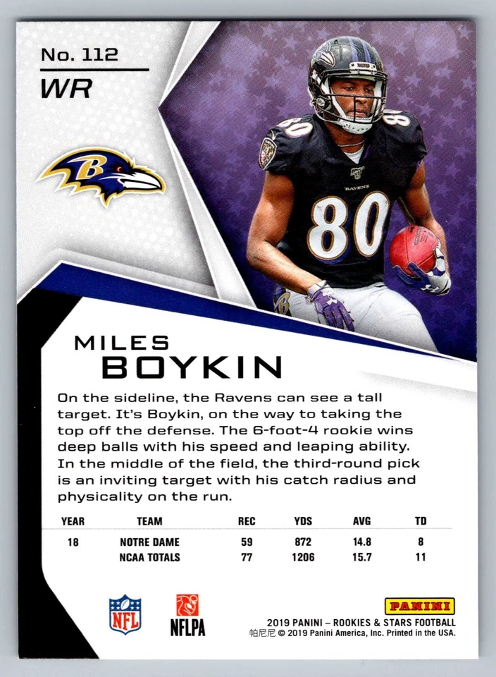 2019 Panini Rookies & Stars #112 Miles Boykin Red RC Baltimore Ravens Free S&H - Image 2 of 2