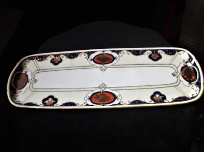 VINTAGE GROSSES VERGOLDETES NORITAKE PORZELLAN SANDWICH TABLETT ENDGRIFFE KOBALT ROST PERLEN