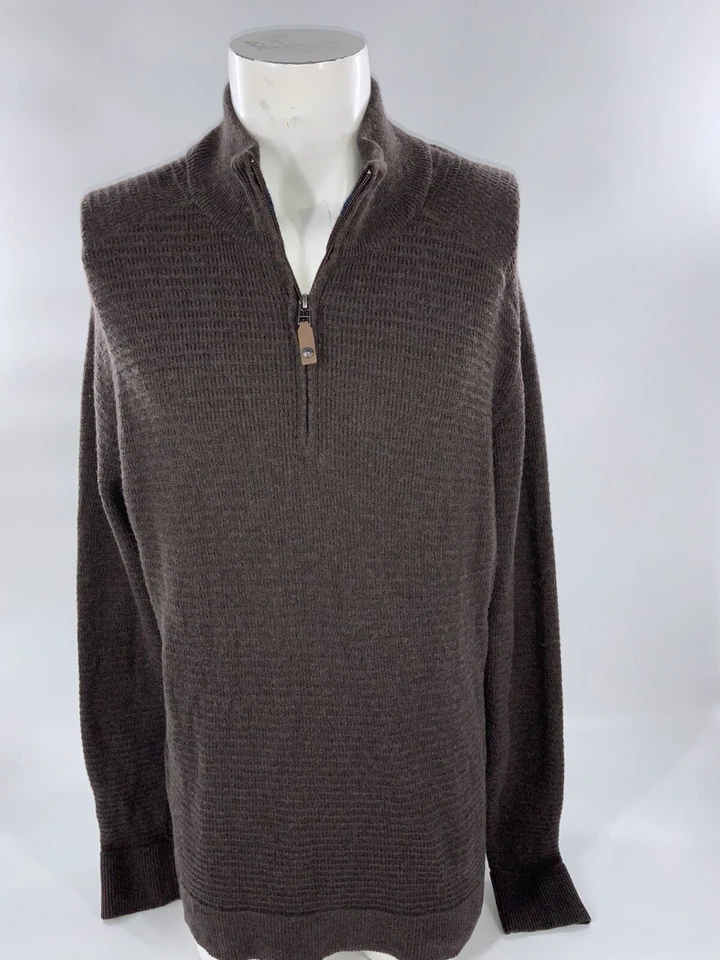 Suéter Royal Robbins XL masculino lã marrom algodão 1/4 zíper padrão YGI I2-369 - Imagem 2 de 4