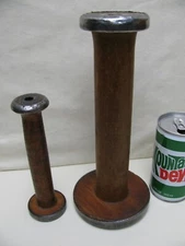 Pair Antique Wooden Textile Mill Thread Spools 10in - 7in