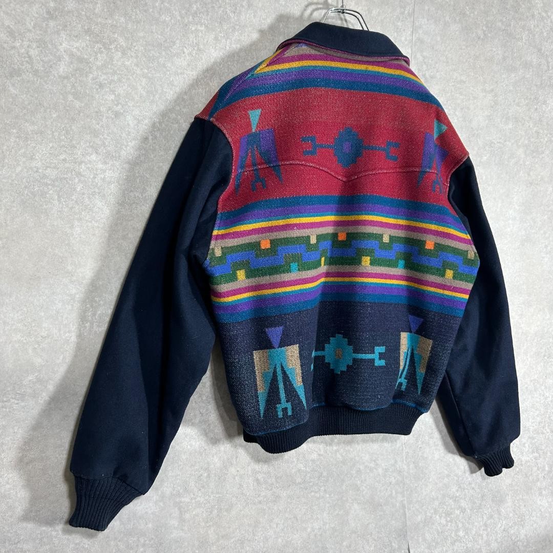 Pendleton 90s Native Wool Jacket Navy Red USA Mad… - image 7