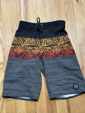 Ron Jon Orange Black Boardshorts/Swim Shorts Trunks Bottoms Size 23