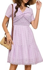 DRESSTELLS Summer Dresses for Women UK, Short Sleeves V-Neck Midi Hollow Out