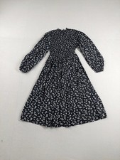A New Day Women Dress XS Black Floral Fit & Flare Crew Neck Long Sleeve Cocktail
