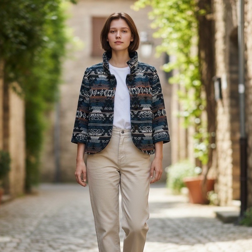 Billabong Womens Aztec Print Snap Up Small Jacket Southwest High Neck Wool Coat