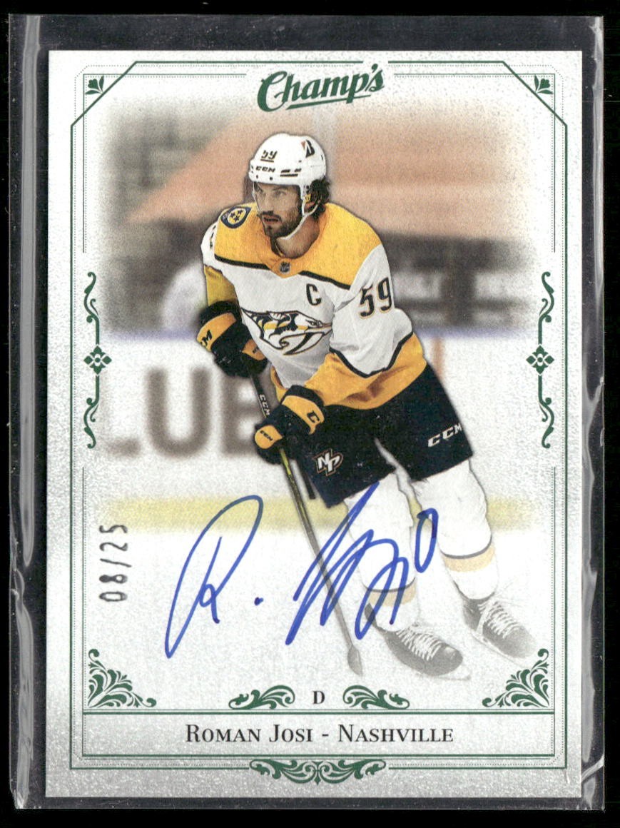 Roman Josi #C-RJ Hockey Cards 2020 Upper Deck Clear Cut Champs Autographs trading card — raw and PSA graded price guide